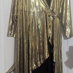 Shiny Gold Metallic Wrap Dress